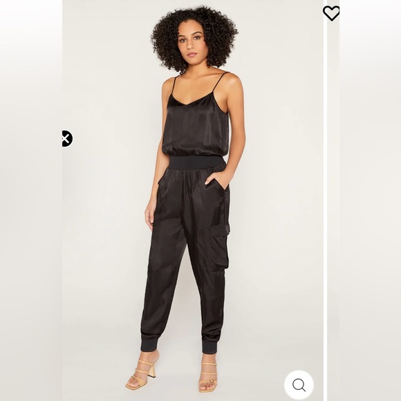 Cinq a Sept Amia Satin V-Neck Jumpsuit - Black